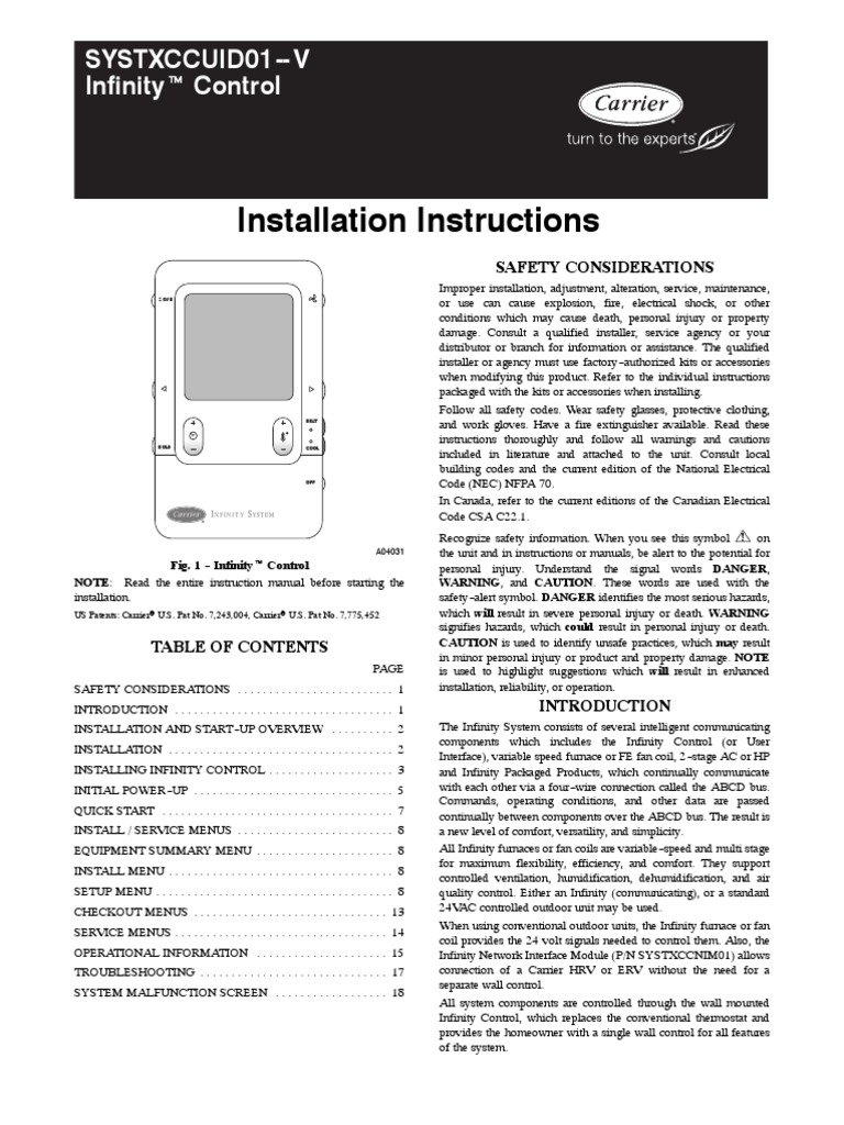 Installation Guide for Carrier Infinity Thermostat