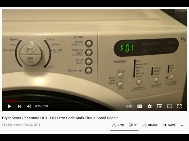 Kenmore Dryer Code F01