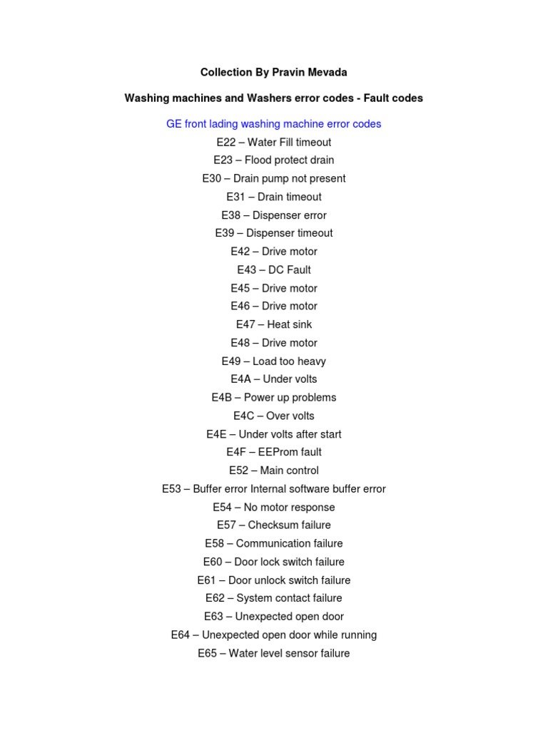 Reset Ge Front Load Washer for Error Codes E2 E23 E31 E54